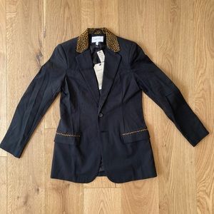 CURENT/ELLIOT Leopard Print Trim Black Calla Boyfriend Blazer